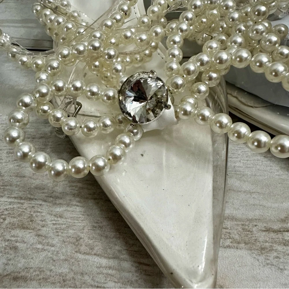 Public Desire White Pearl Stiletto Heels Shimmer Sparkly Wedding Cinderella - Picture 10 of 14